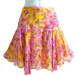 SiLK Diane Von Furstenberg Pink Psychedelic Ruffle Skirt Silk Spandex Lining 8